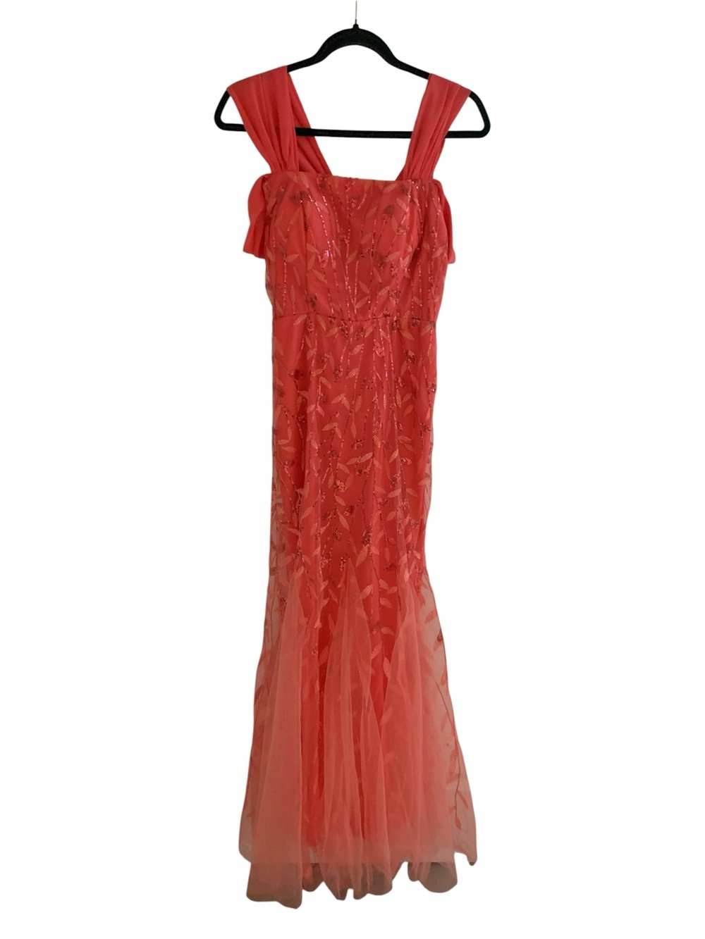 Coral Pink Mermaid Evening Gown with Sparkle Detail